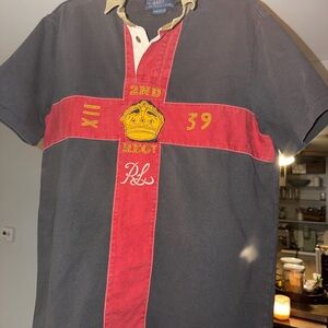 Ralph Lauren Men's Vintage Polo Shirt with Red and Black Accents. Size: LARGE